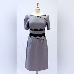 Mikarose midi gray dress with black lace detail around the waist size small